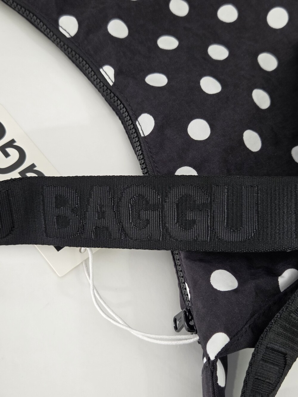 BAGGU MEDIUM NYLON CRESCENT BAG - BLACK & WHITE POLKA DOT - Picture 4 of 7